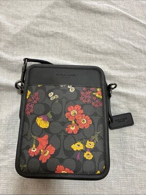 Coach Black Floral Crossbody Phone Pouch